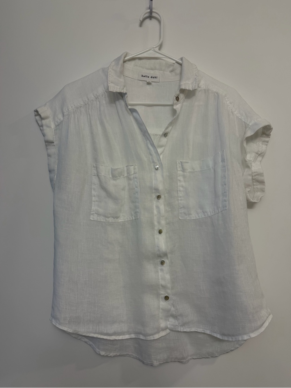 Bella Dahl White Line Short Sleeve Button-Down Shirt with Chest Pockets